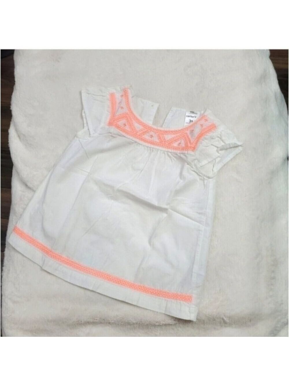 Carter's Toddler Girls White & Neon Coral Embroidered Dress 3T